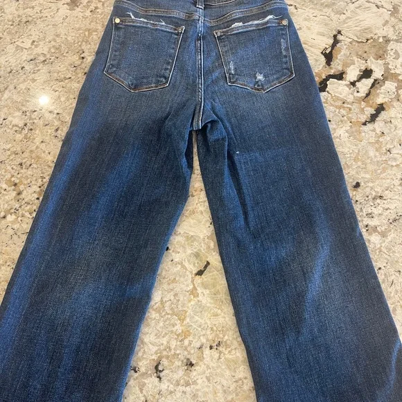 Judy Blue Wide Leg Raw Hem Blue Jeans Distressed Denim Los Angeles High End 26 - Picture 7 of 9